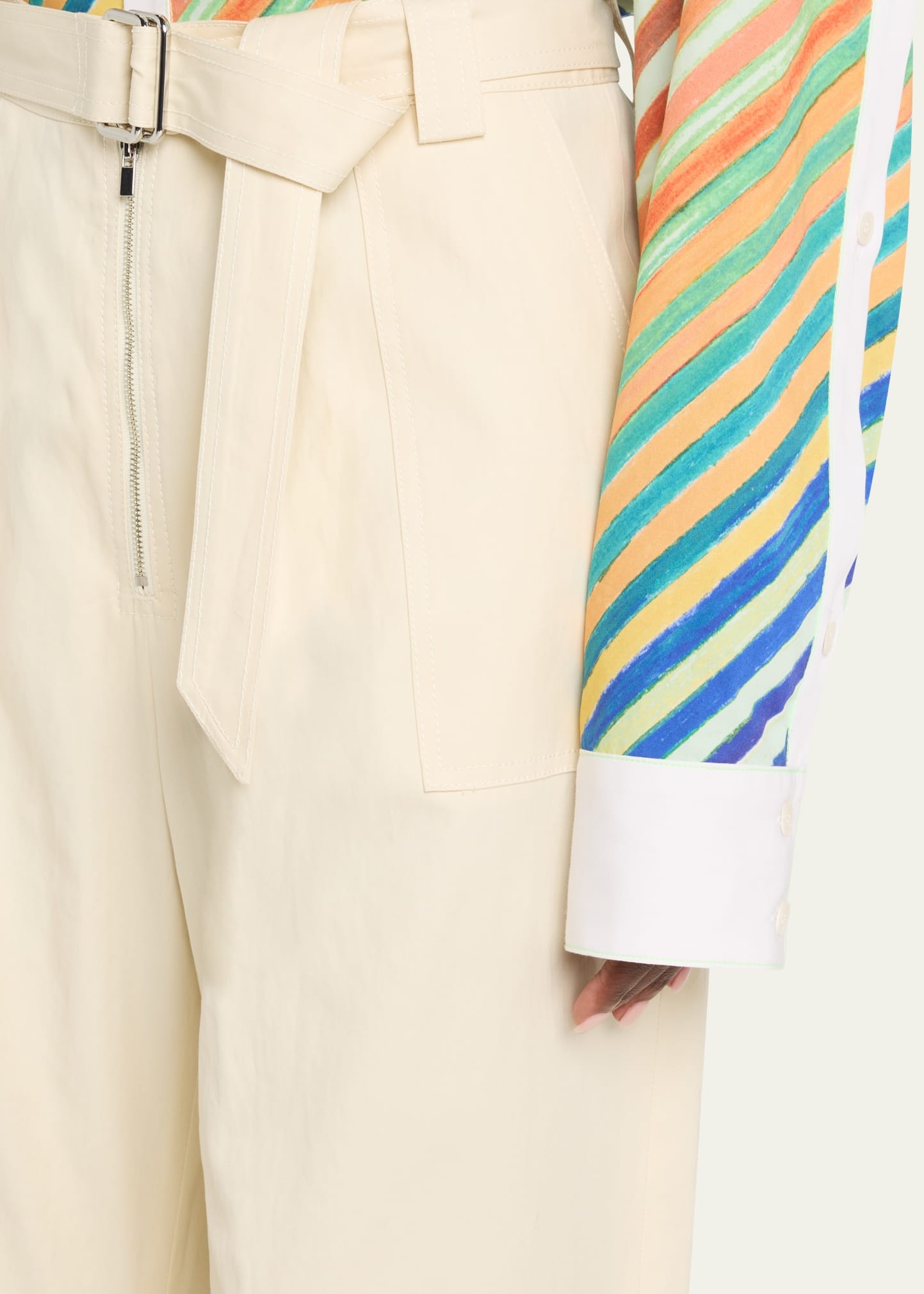 Patch-Pocket Barrel-Leg Belted Trousers - 4
