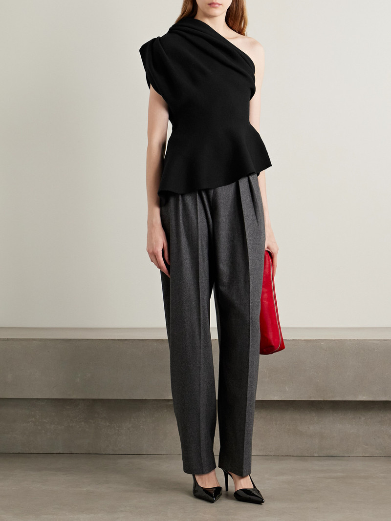 KHAITE Aimee Asymmetric One-shoulder Wool-blend Peplum Top outlook