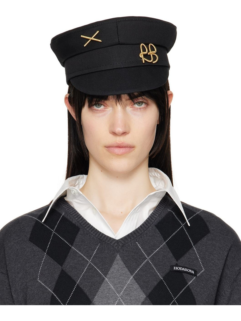 RUSLAN BAGINSKIY Black Embellished Baker Boy Cap outlook