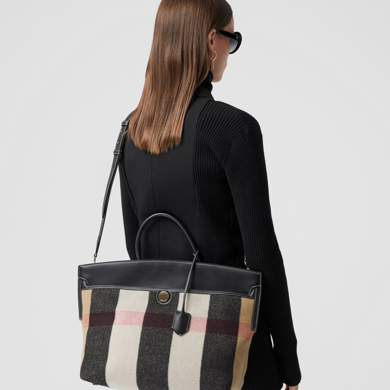 Check Merino Wool Cashmere Society Top Handle Bag - 9