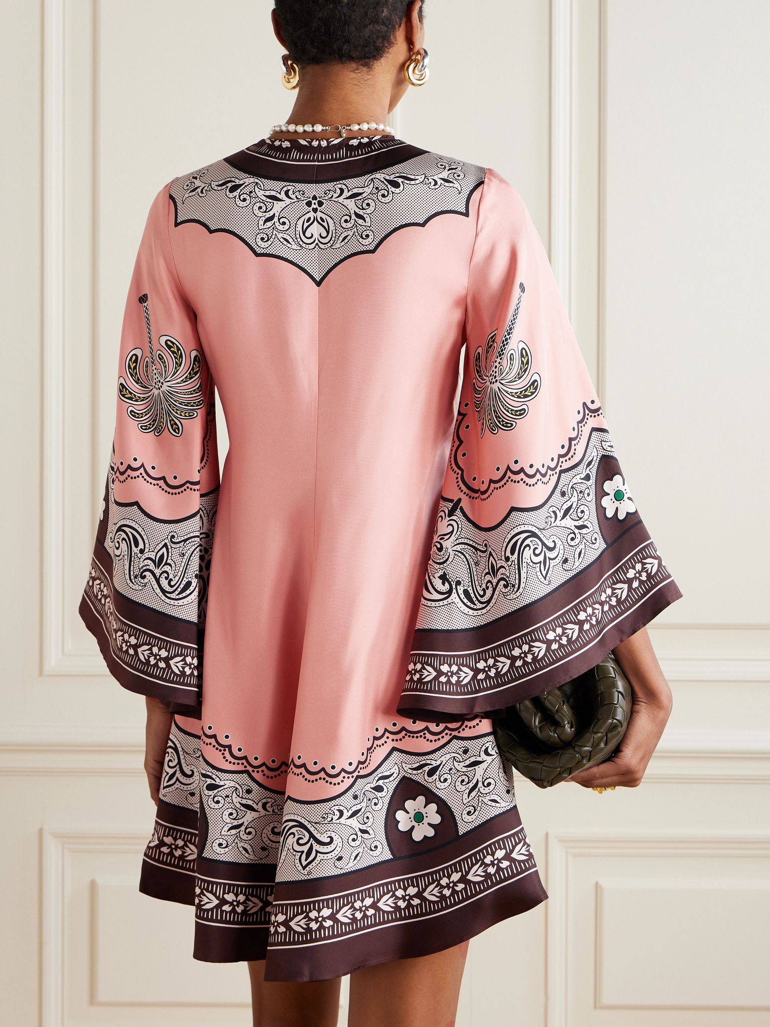 Magnifico belted printed silk-twill mini dress Pink - 3