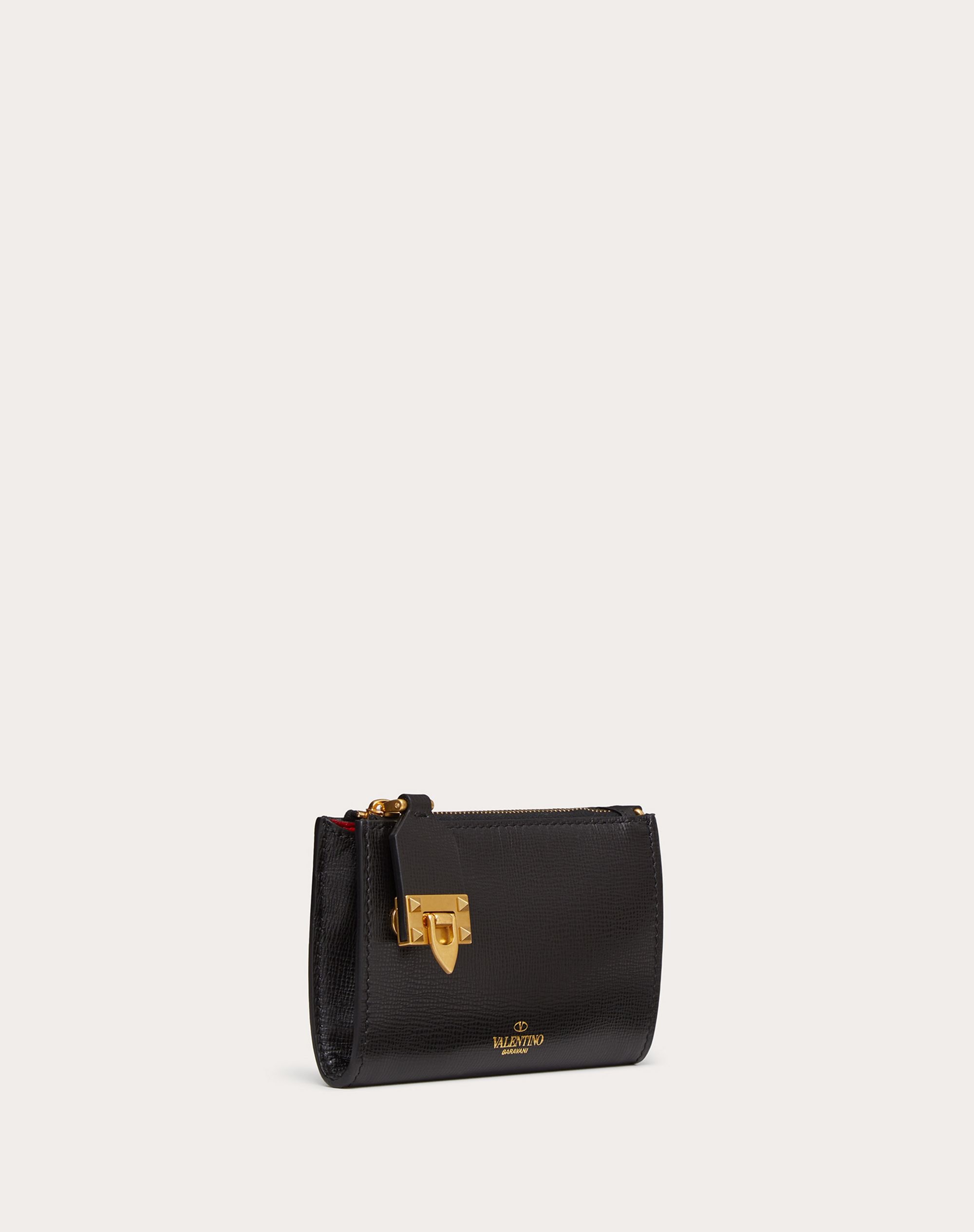 VALENTINO GARAVANI ROCKSTUD ZIPPER COIN PURSE AND CARDHOLDER IN GRAINY CALFSKIN LEATHER - 4