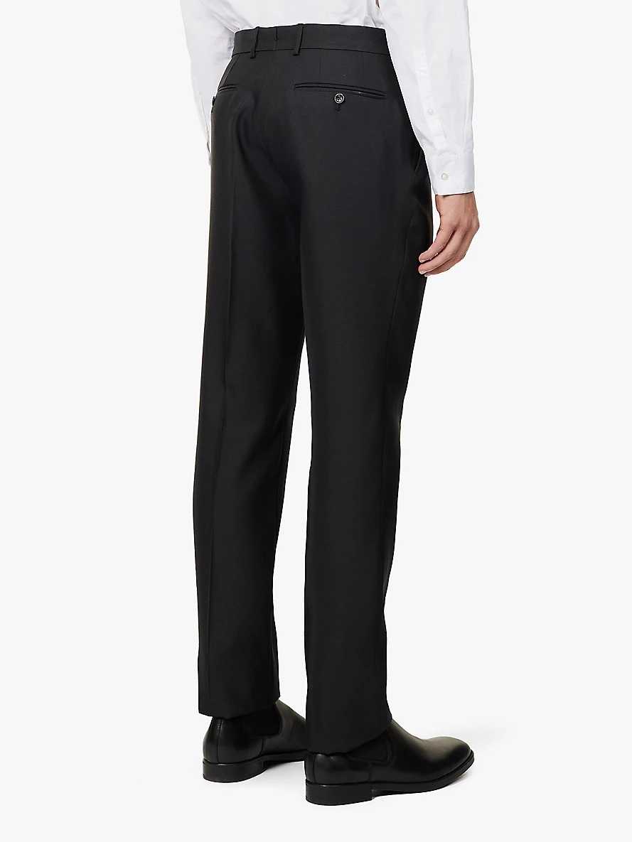 Classic two-slip-pockets tapered-leg regular-fit wool and silk-blend trousers - 4