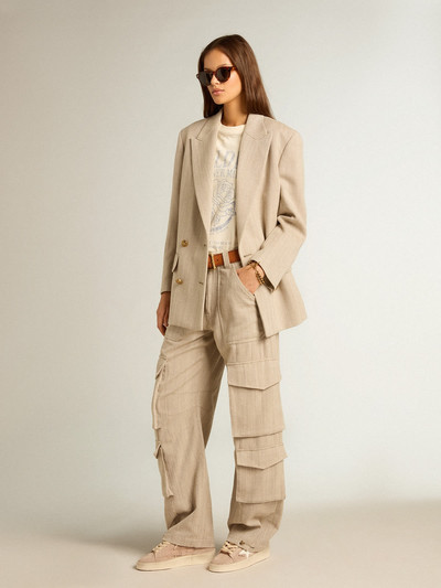 Golden Goose Women's dark olive-colored cotton cargo pants with a herringbone design outlook