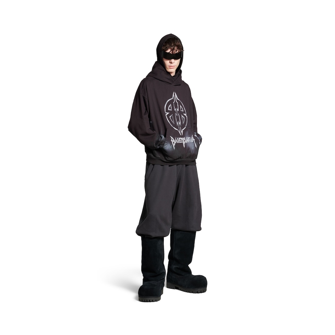 BALENCIAGA Men's Metal Bb Stencil Hoodie Medium Fit in Black