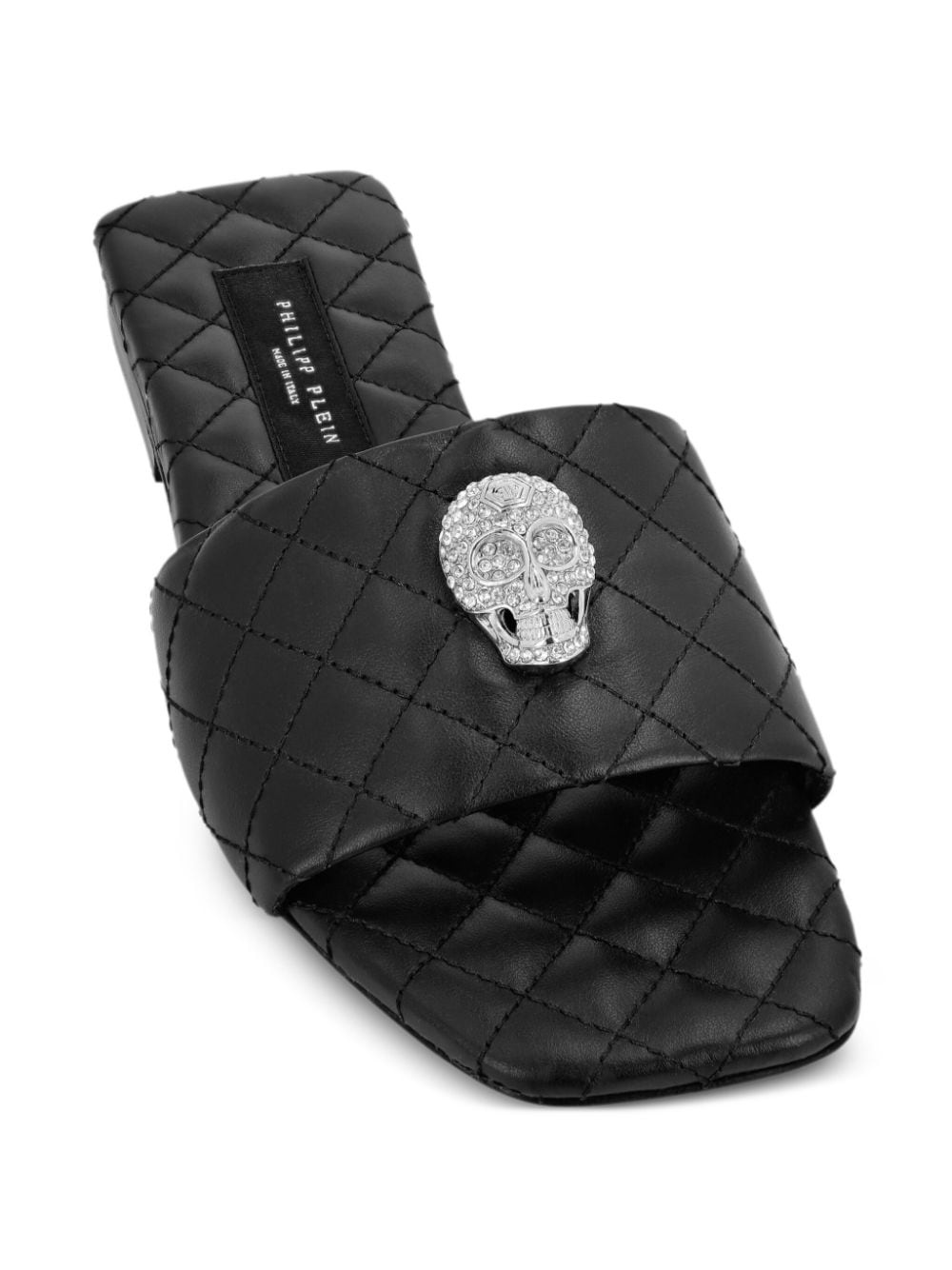 skull-embellished quilted leather slides - 3