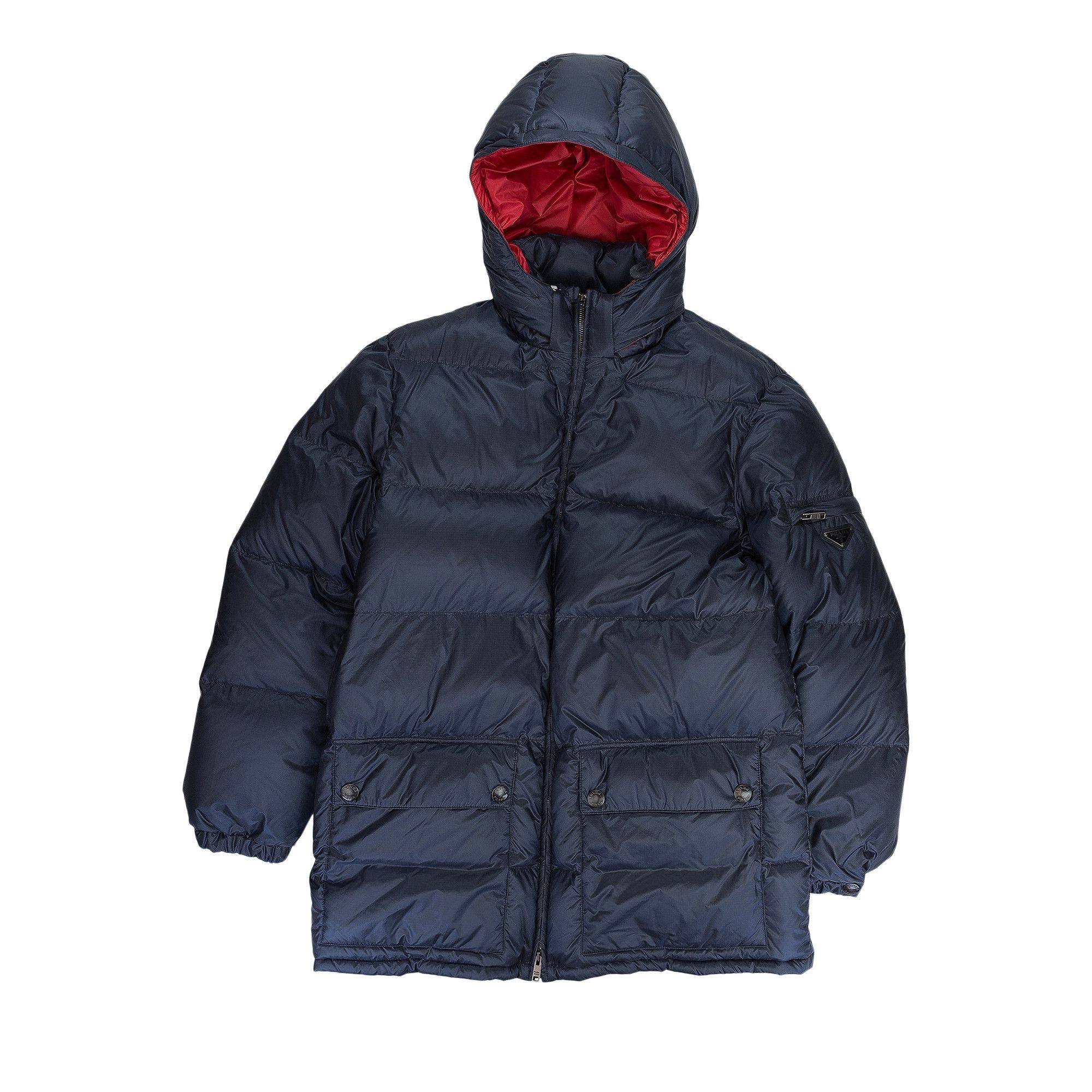 Prada Logo Puffer Coat 'Navy/Red' - 1