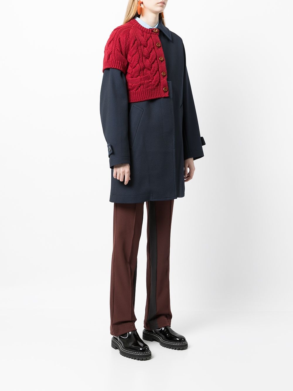 knitted panel wool coat - 3