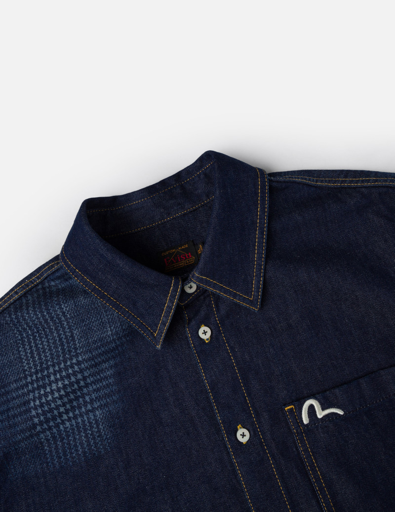 Handbrush Houndstooth Print Relax Fit Denim Shirt 6