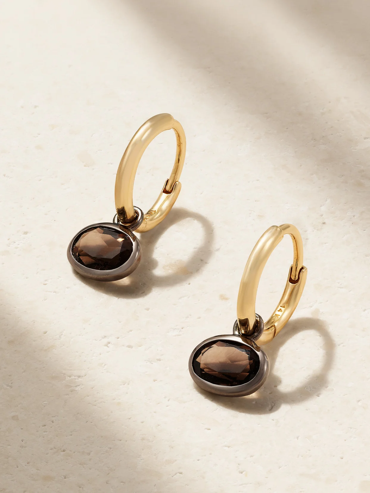 Orbit 14-karat Recycled Gold Smokey Quartz Hoop Earrings - 1