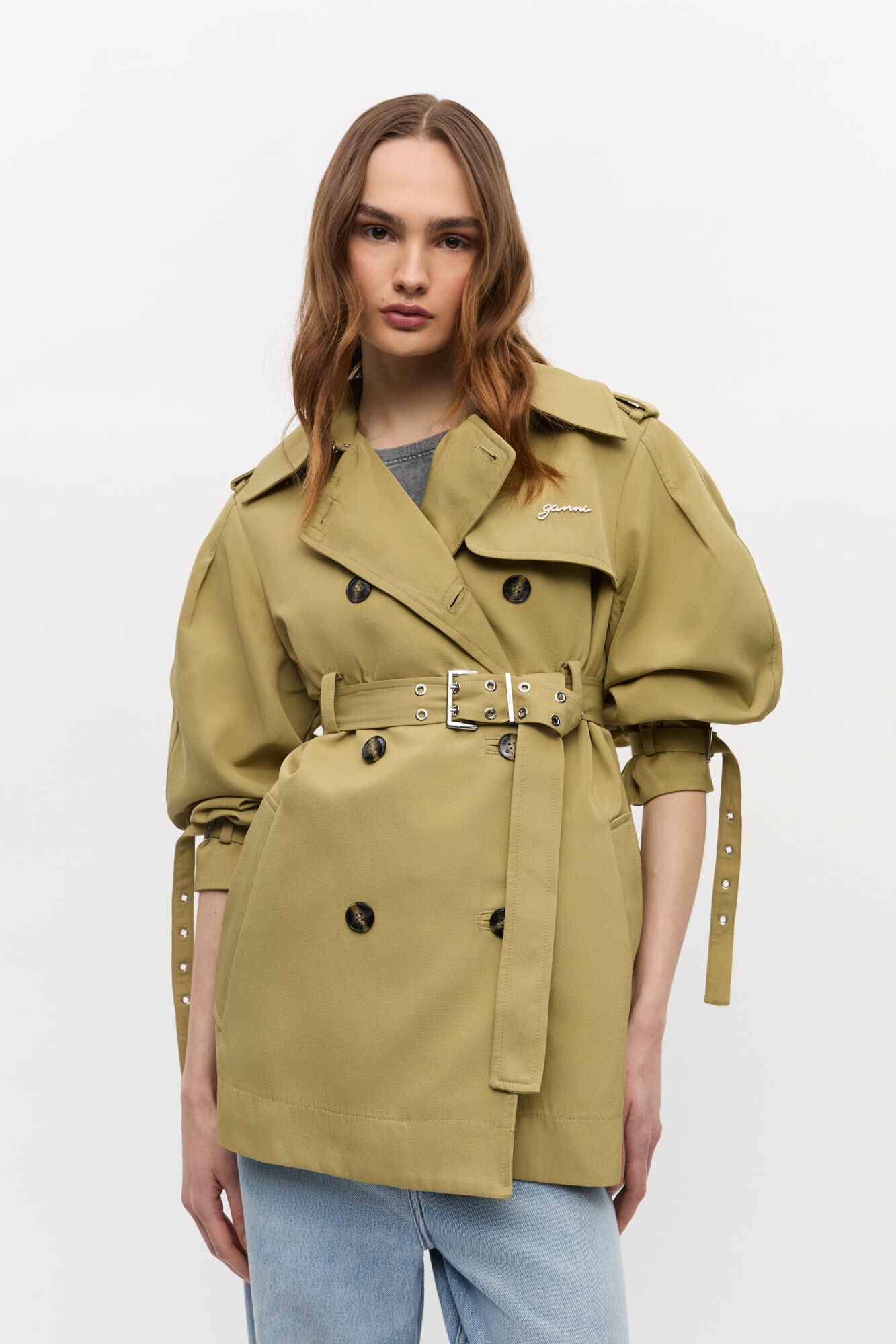 BEIGE HEAVY TWILL MIDI TRENCH COAT - 2