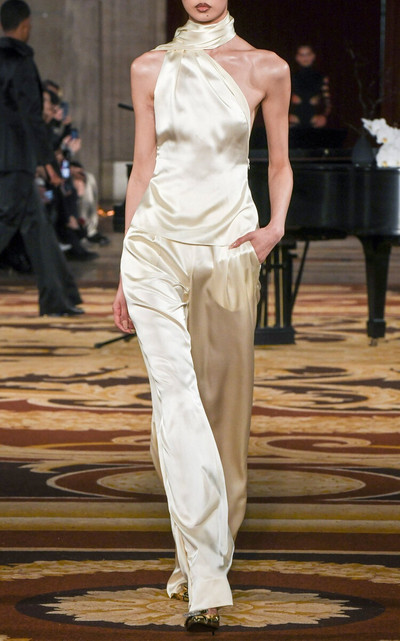 LaQuan Smith Relaxed Silk Wide-Leg Pants ivory outlook