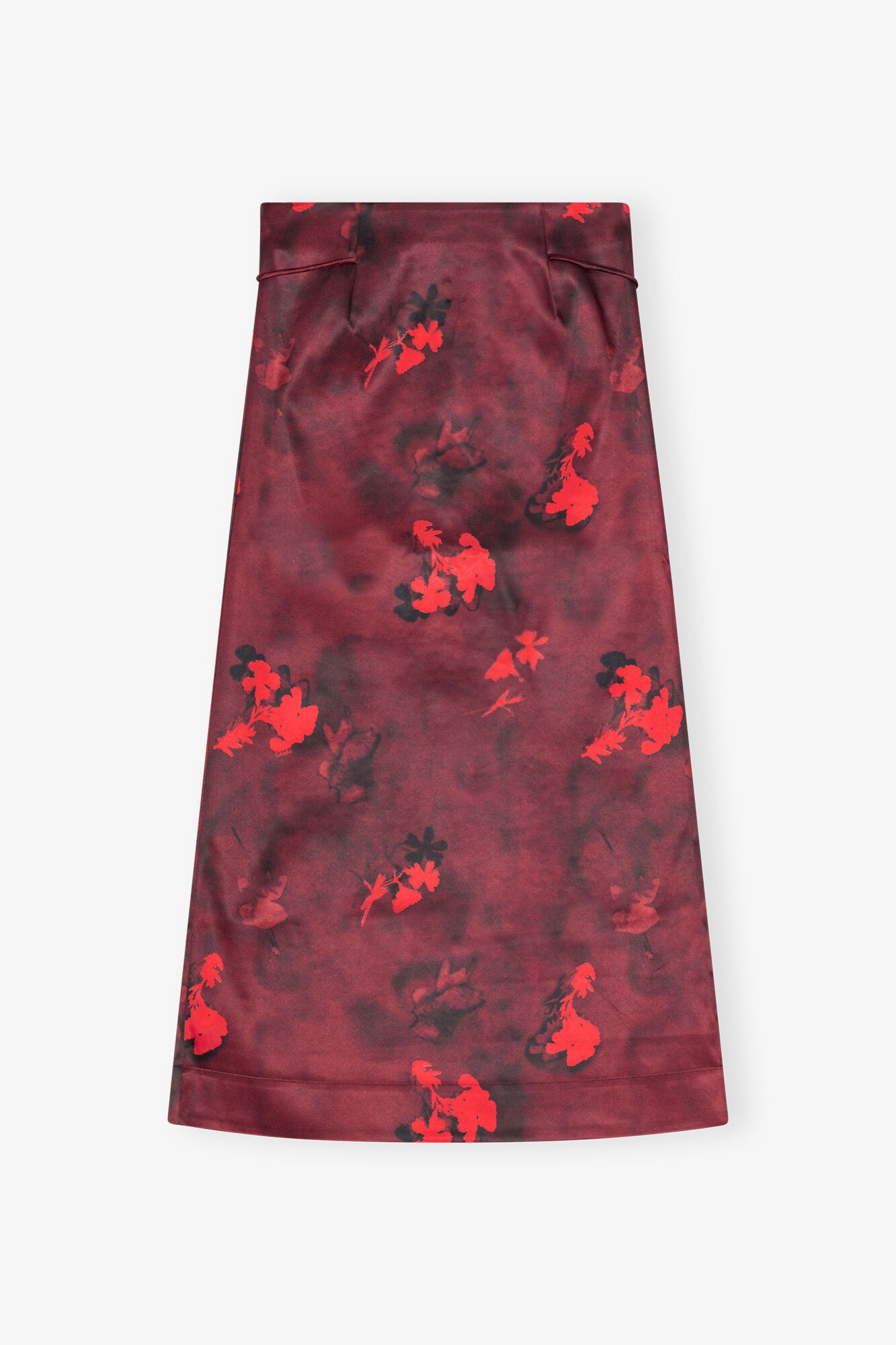 RED PRINTED SATIN MAXI SKIRT - 1