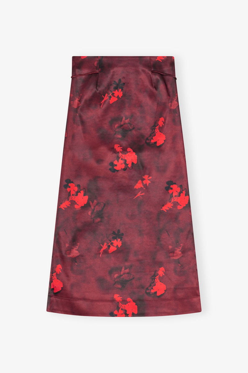 RED PRINTED SATIN MAXI SKIRT 1