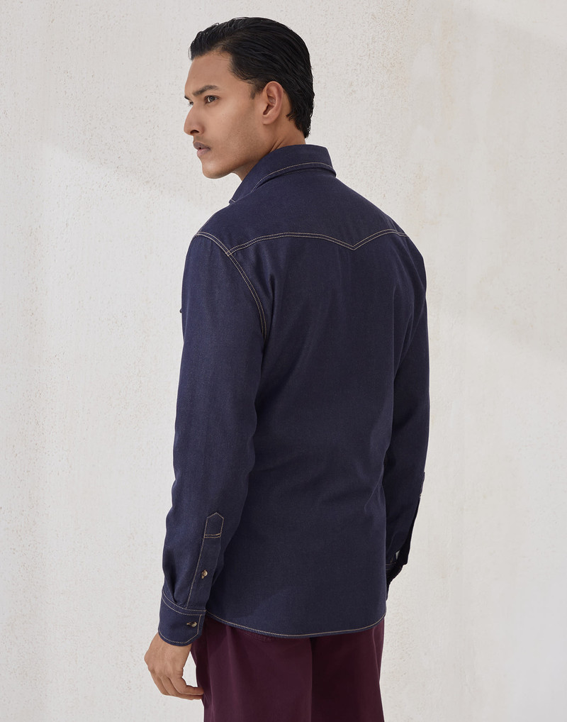 Brunello Cucinelli No-fade denim easy fit Western shirt outlook