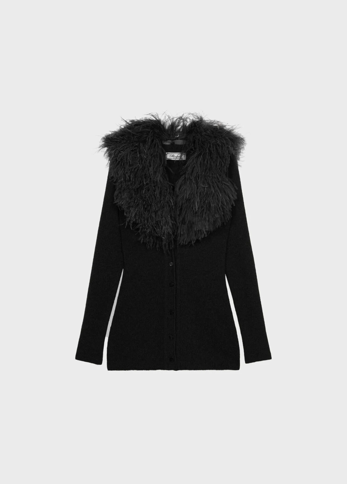 WOOL CARDIGAN WITH FEATHER COLLAR - 1