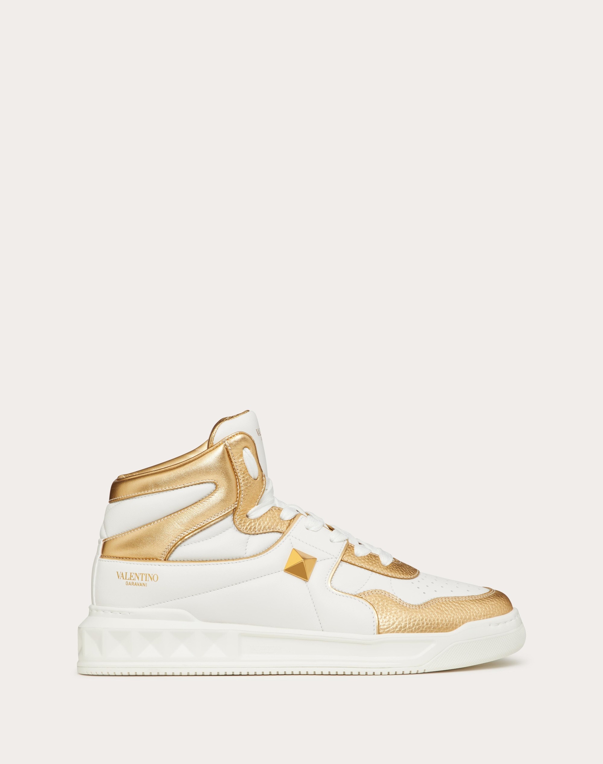 ONE STUD MID-TOP NAPPA SNEAKER WITH METALLIC DETAILS - 1