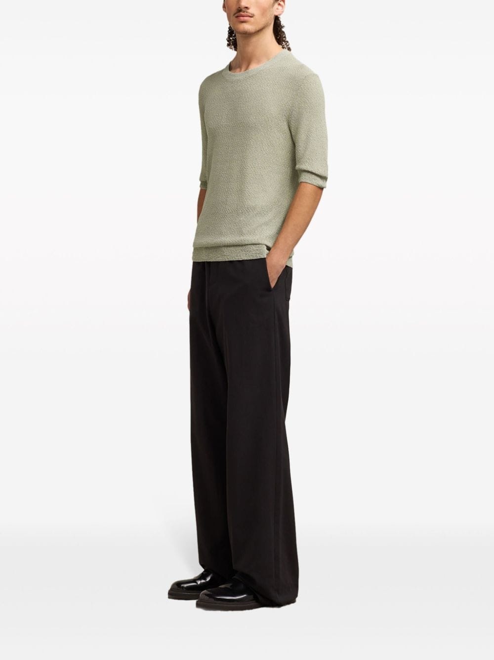 textured round-neck knitted top - 3