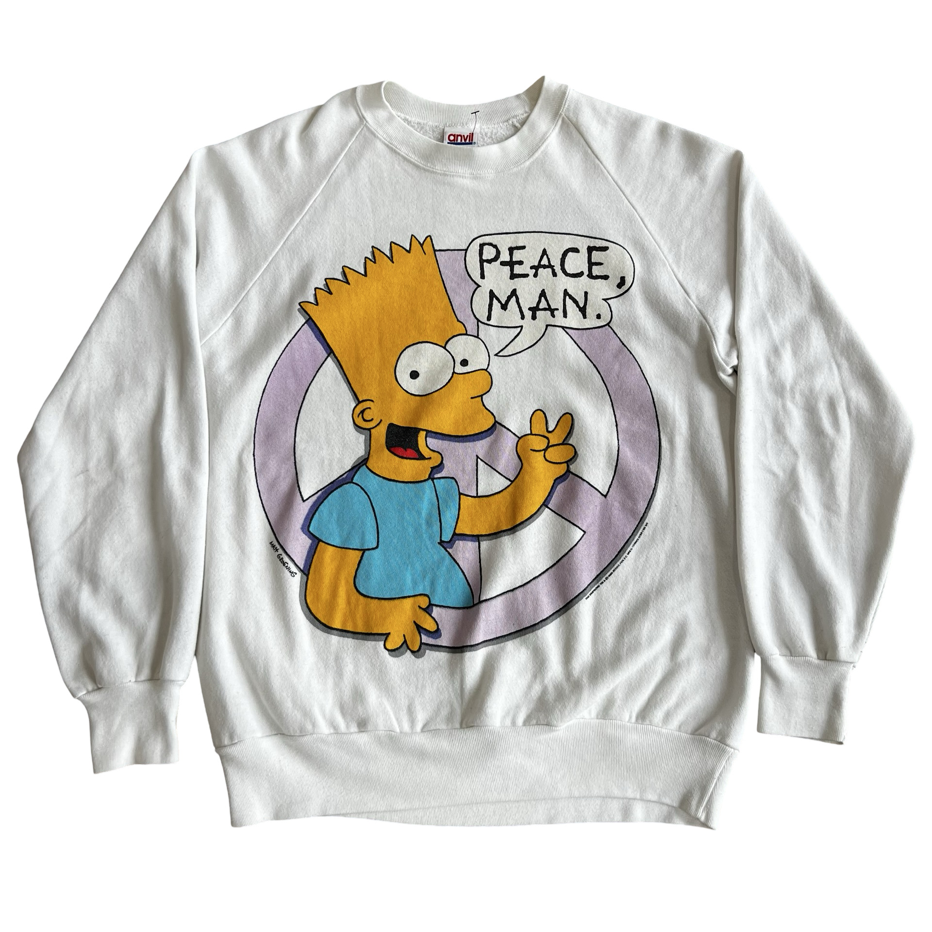 Final Blow - Vintage 1990 Bart Simpson “Peace Man” Crewneck Sweatshirt SZ L - 1