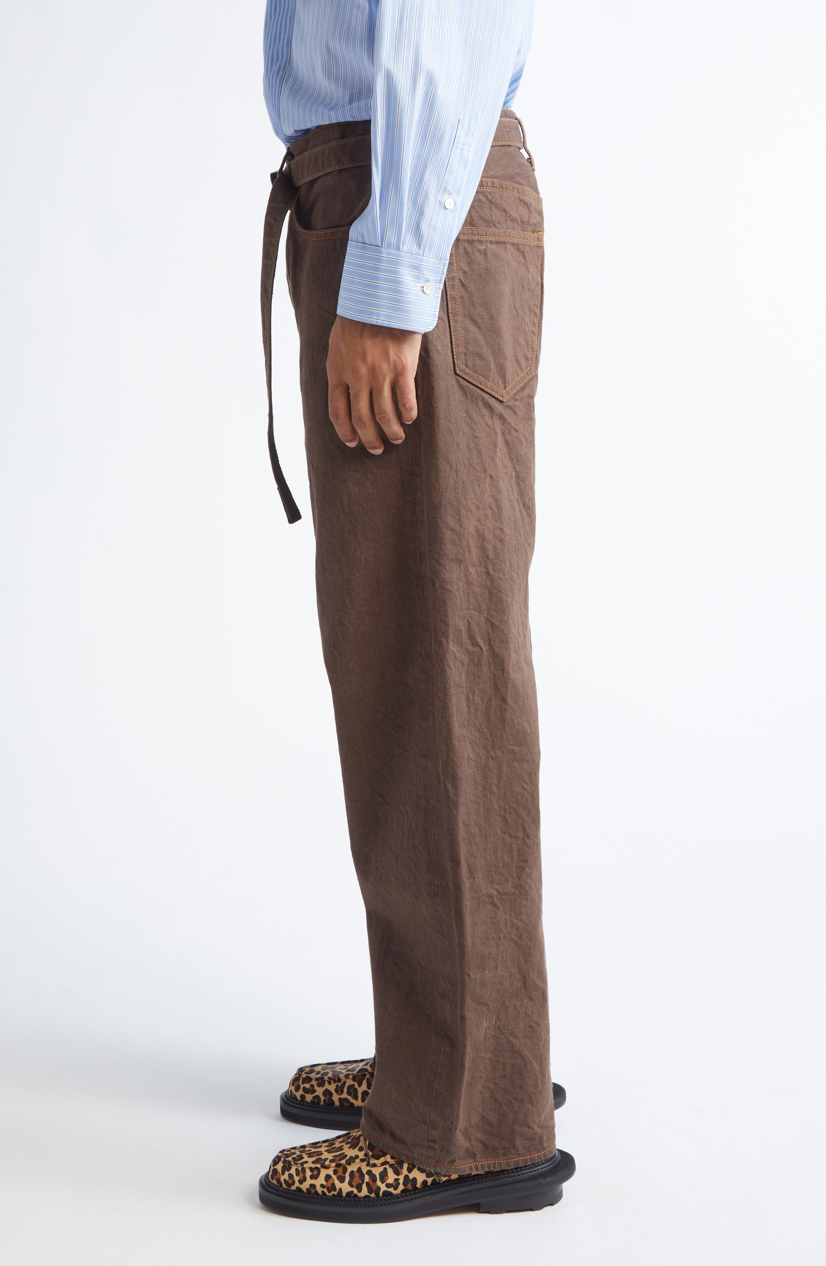 Sacai Belted Straight Leg Jeans in Brown at Nordstrom - 4