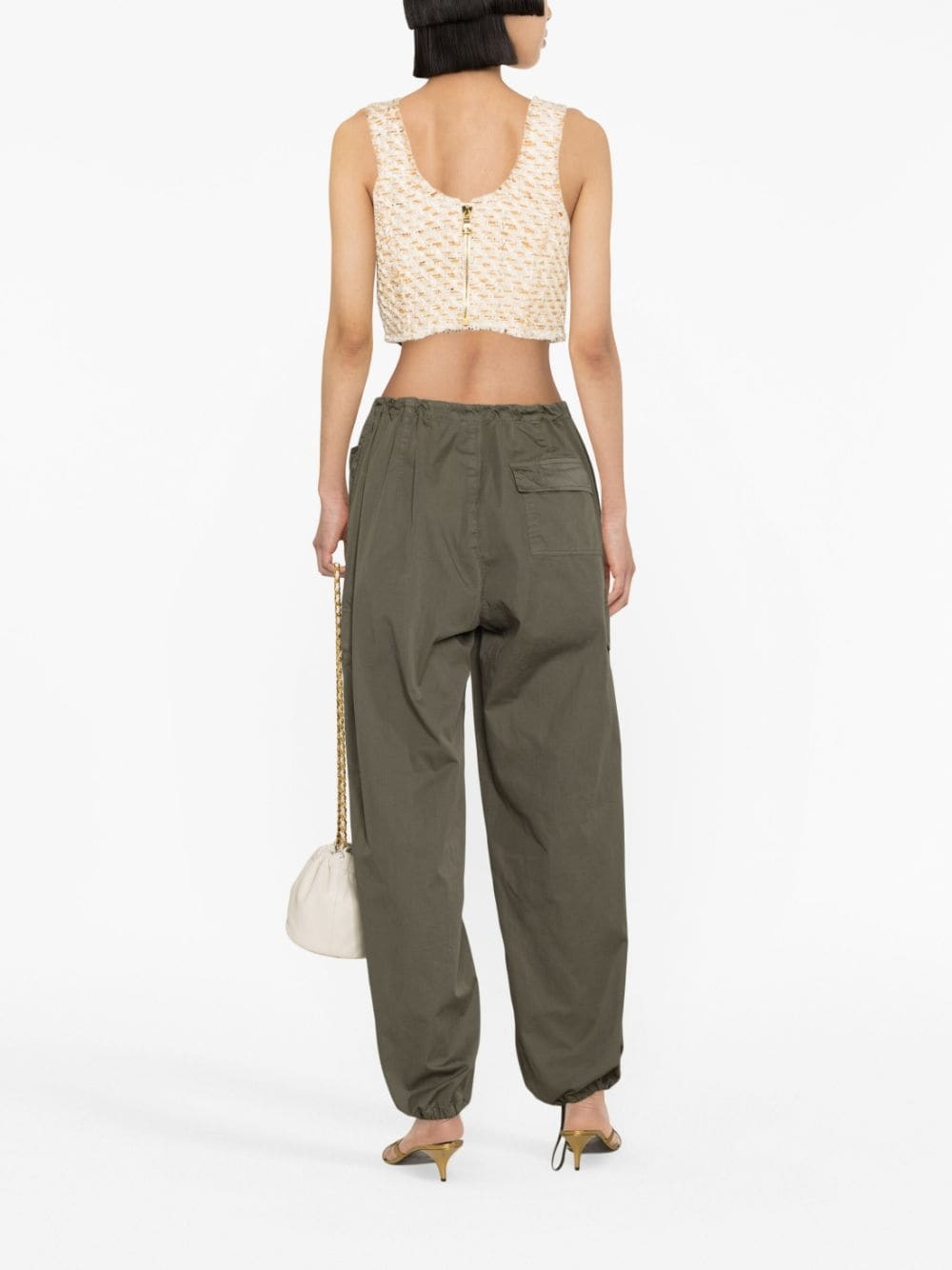button-embellished tweed cropped top - 3