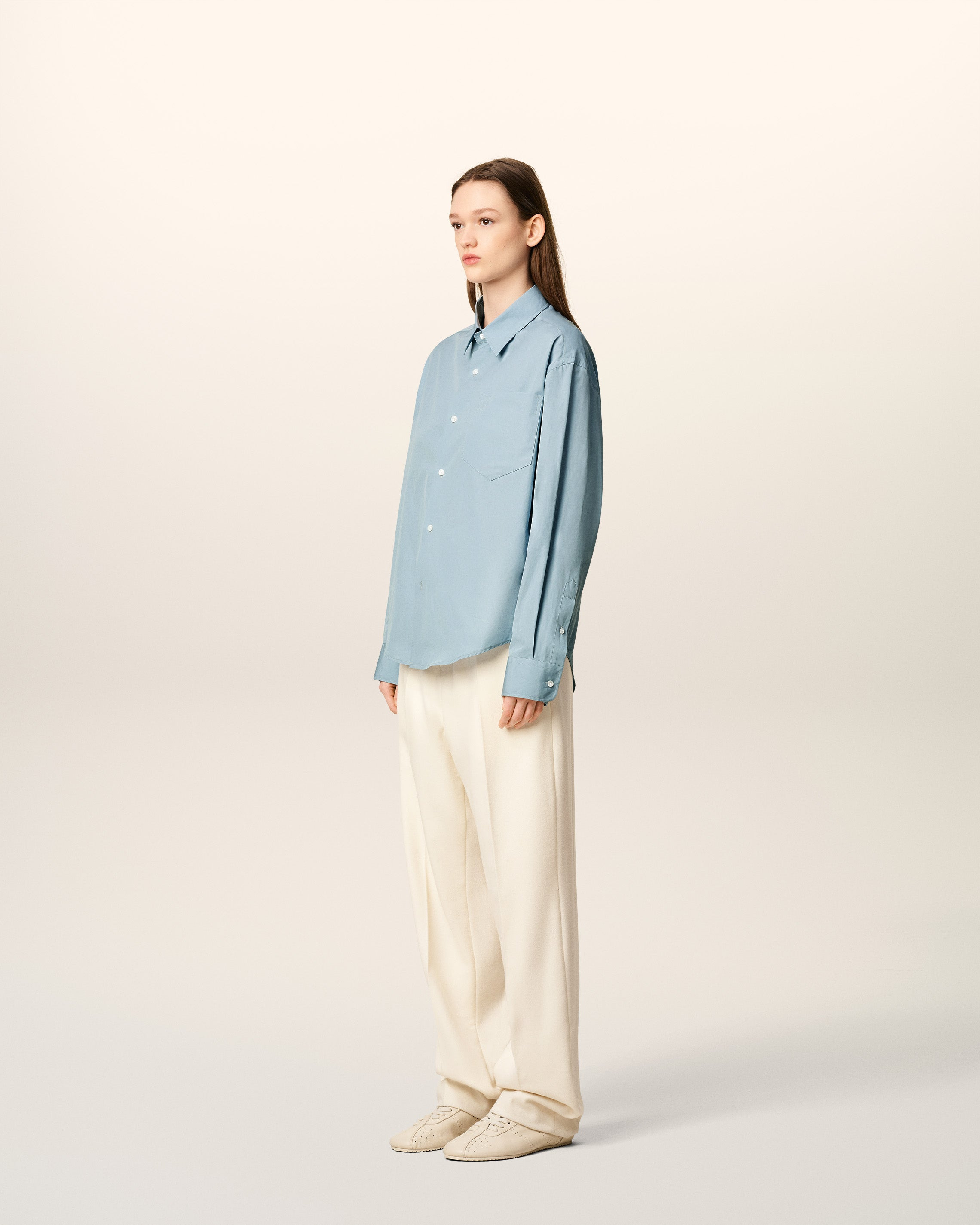BLUE COTTON EMBOSSED AMI DE COEUR BOXY SHIRT - 6