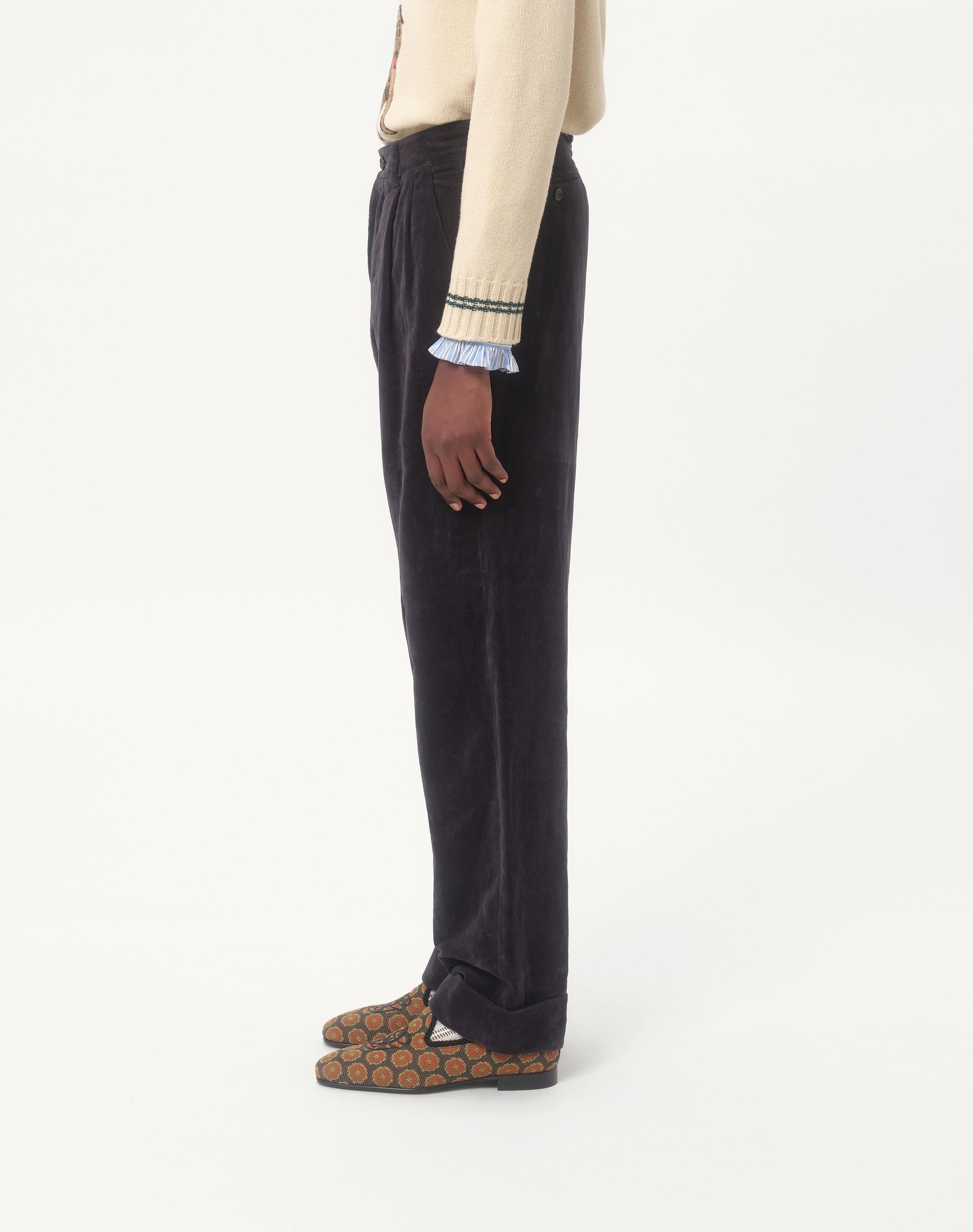 WASHED COTTON-LINEN VELVET PANTS - 4