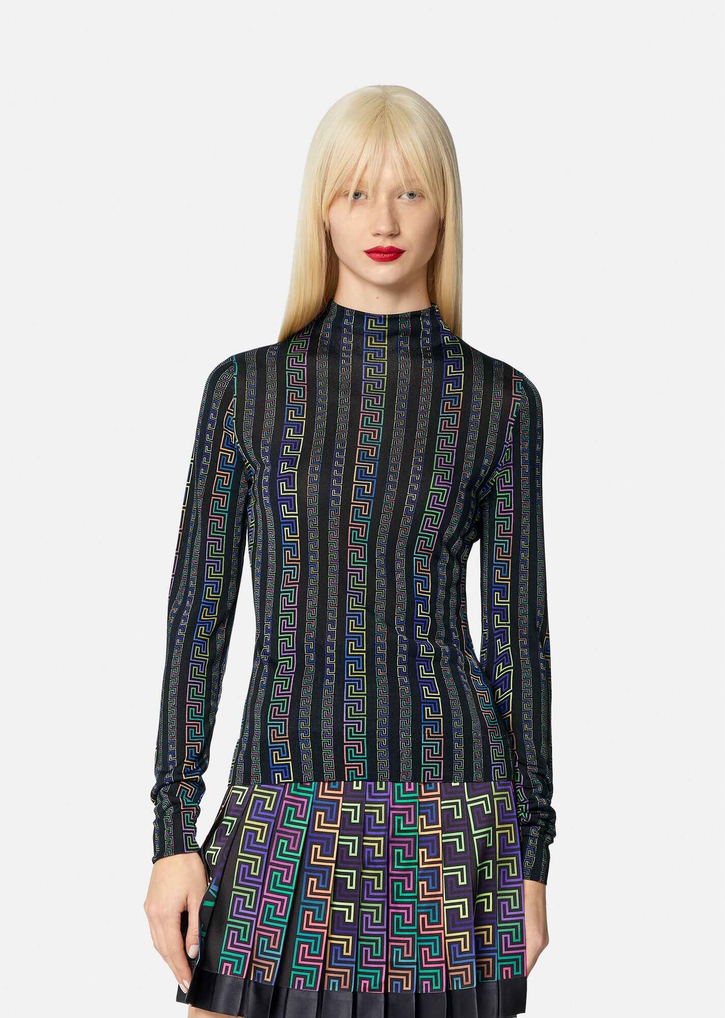 Greca Neon Print Silk Sweater - 2
