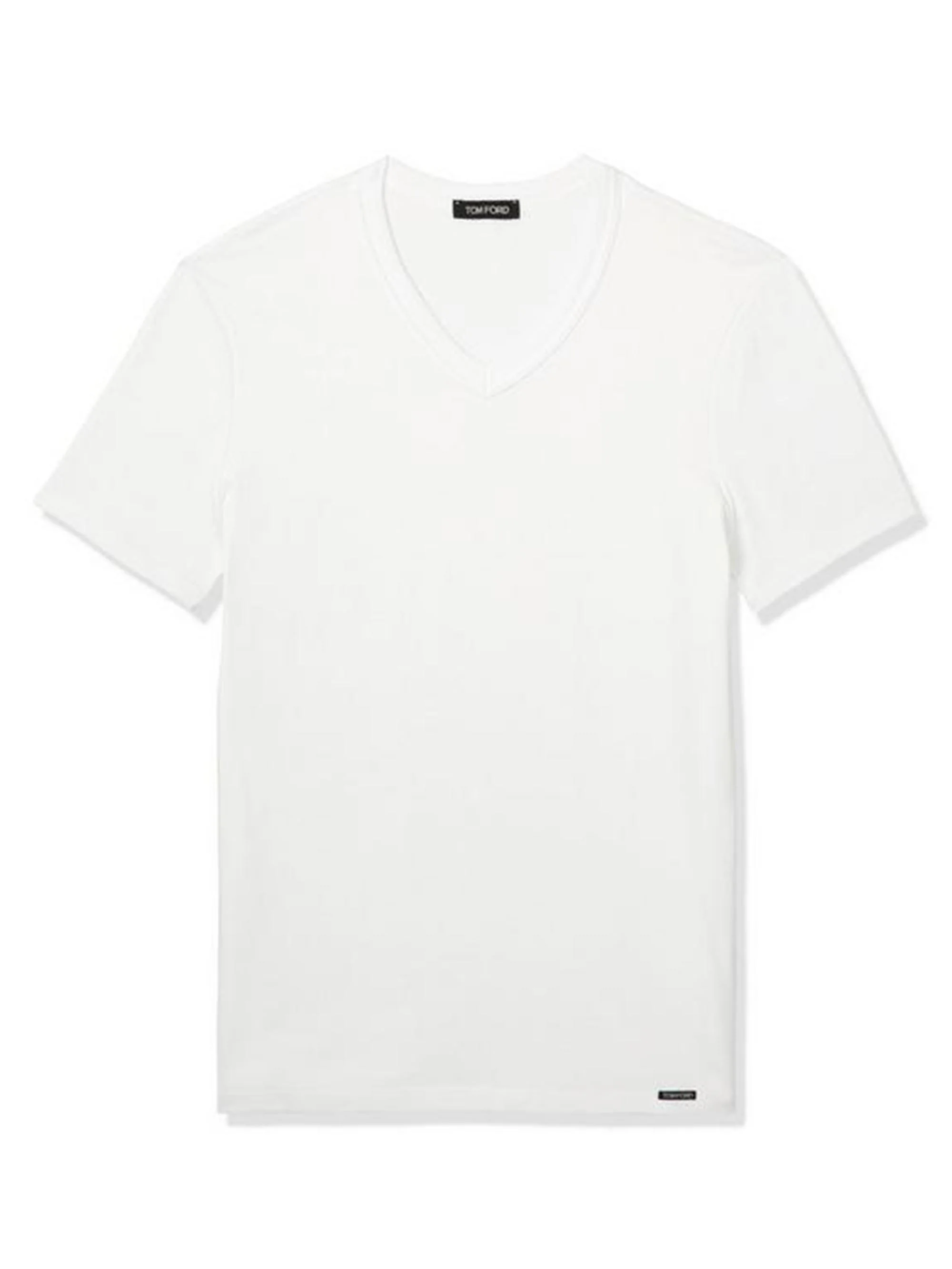 Men's Stretch-Cotton V-Neck T-Shirt - White - 1
