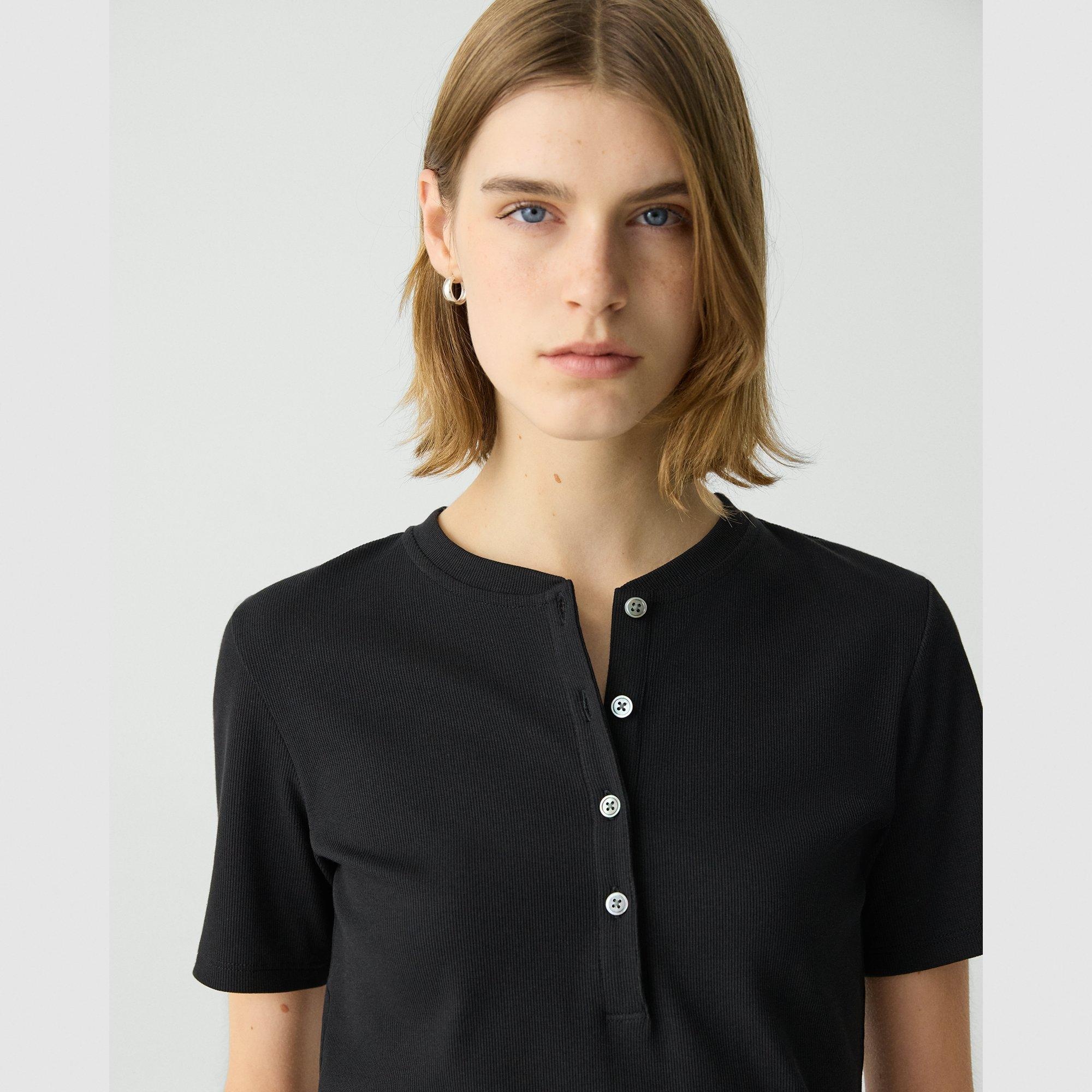 Ribbed Henley Top in Compact Stretch Knit - 5