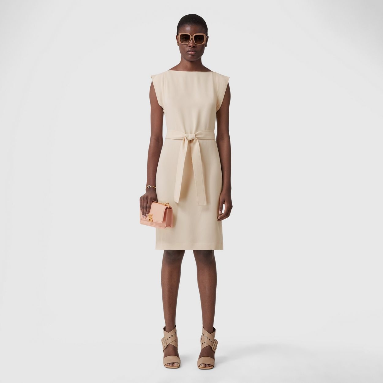 Cap-sleeve Cady Belted Dress - 2