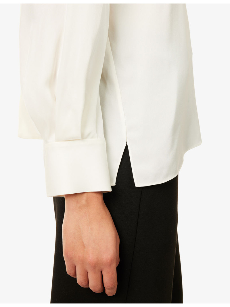 Scarf-Tie High-Neck Silk Blouse 6