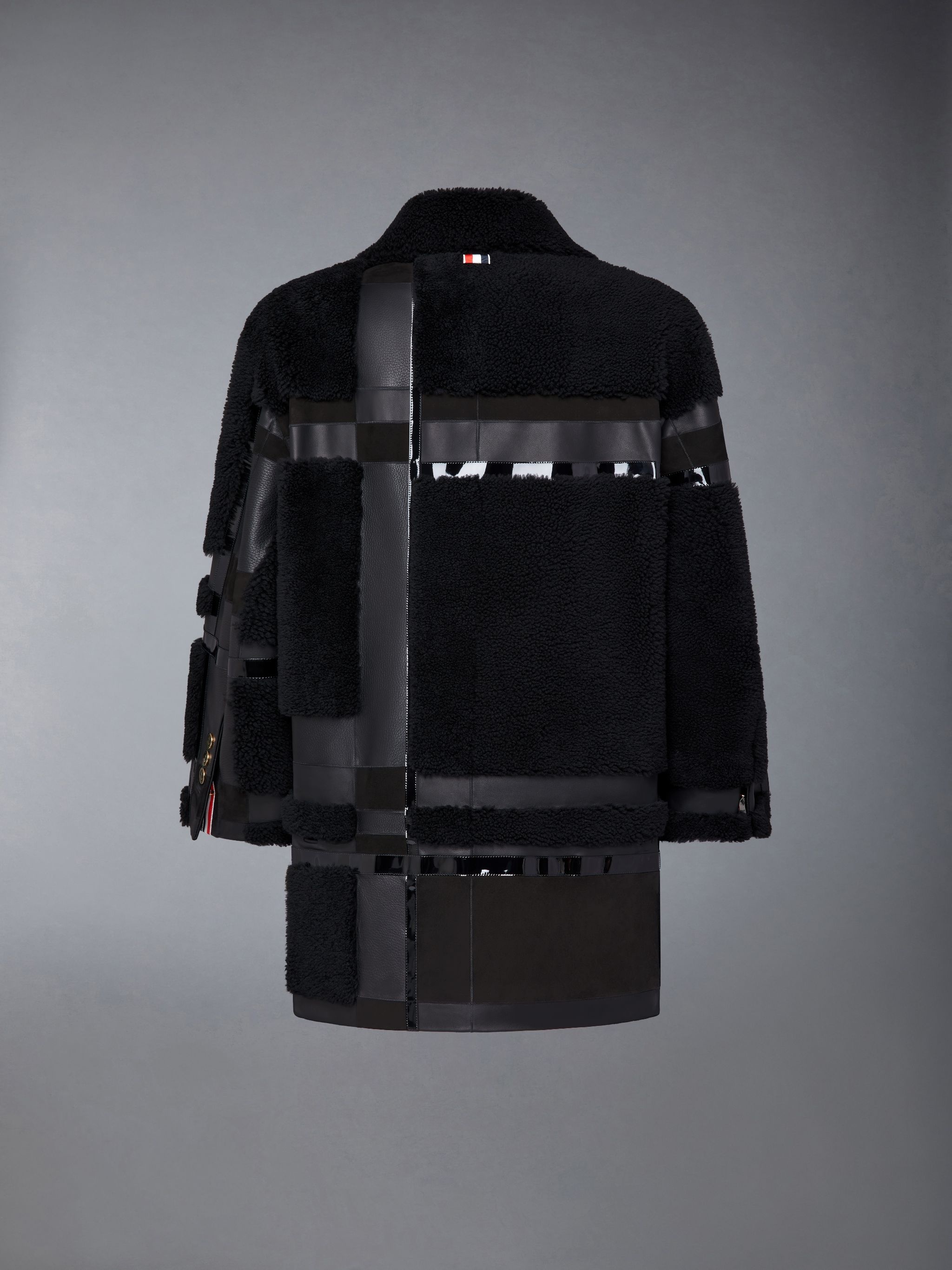 Intarsia Mixed Leather Dyed Shearing Oversized Overcoat - 8