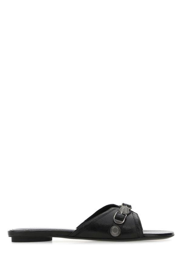 BALENCIAGA Balenciaga Woman Black Leather Cagole Slippers