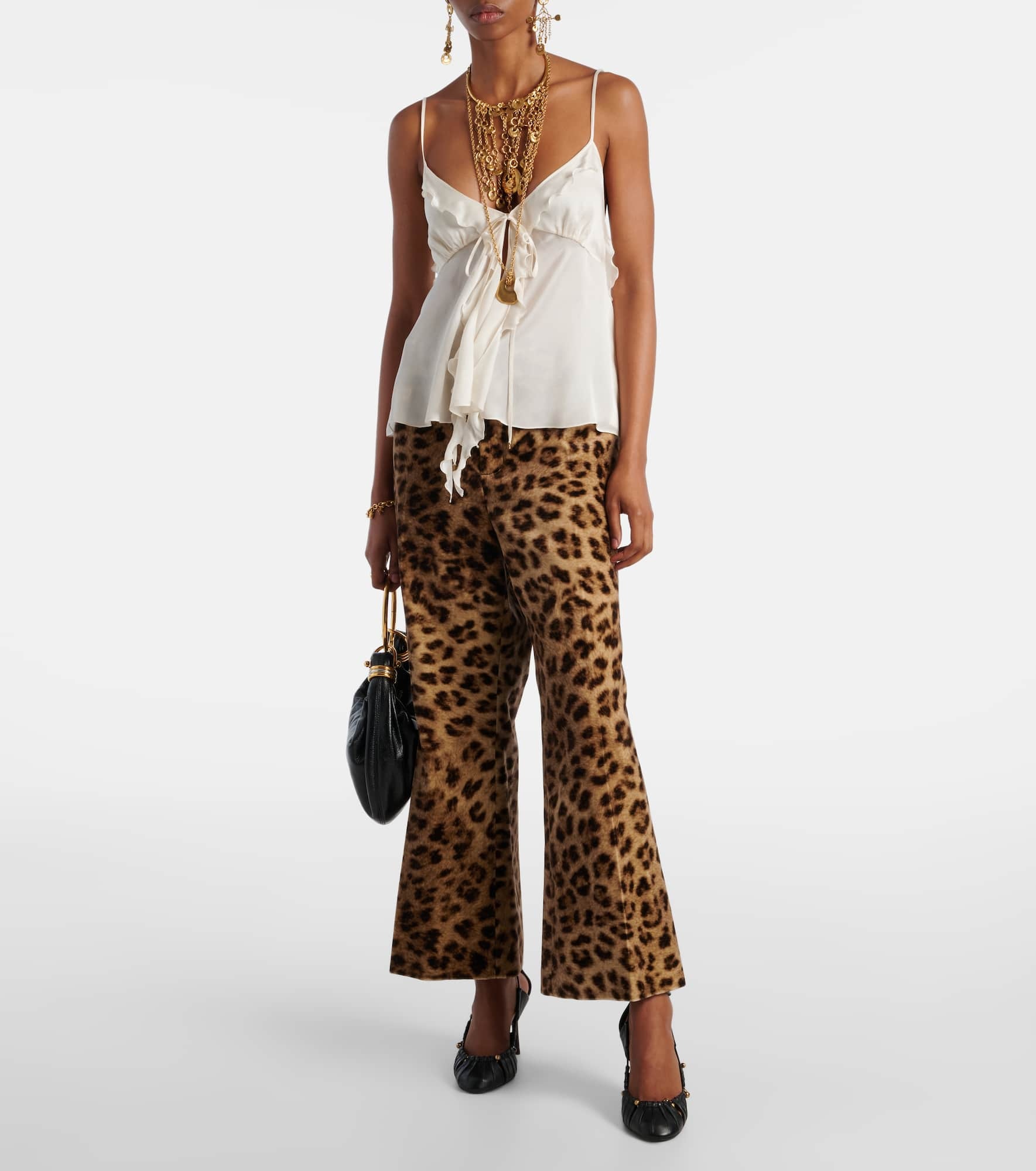 Leopard-print cotton velvet flared pants - 2