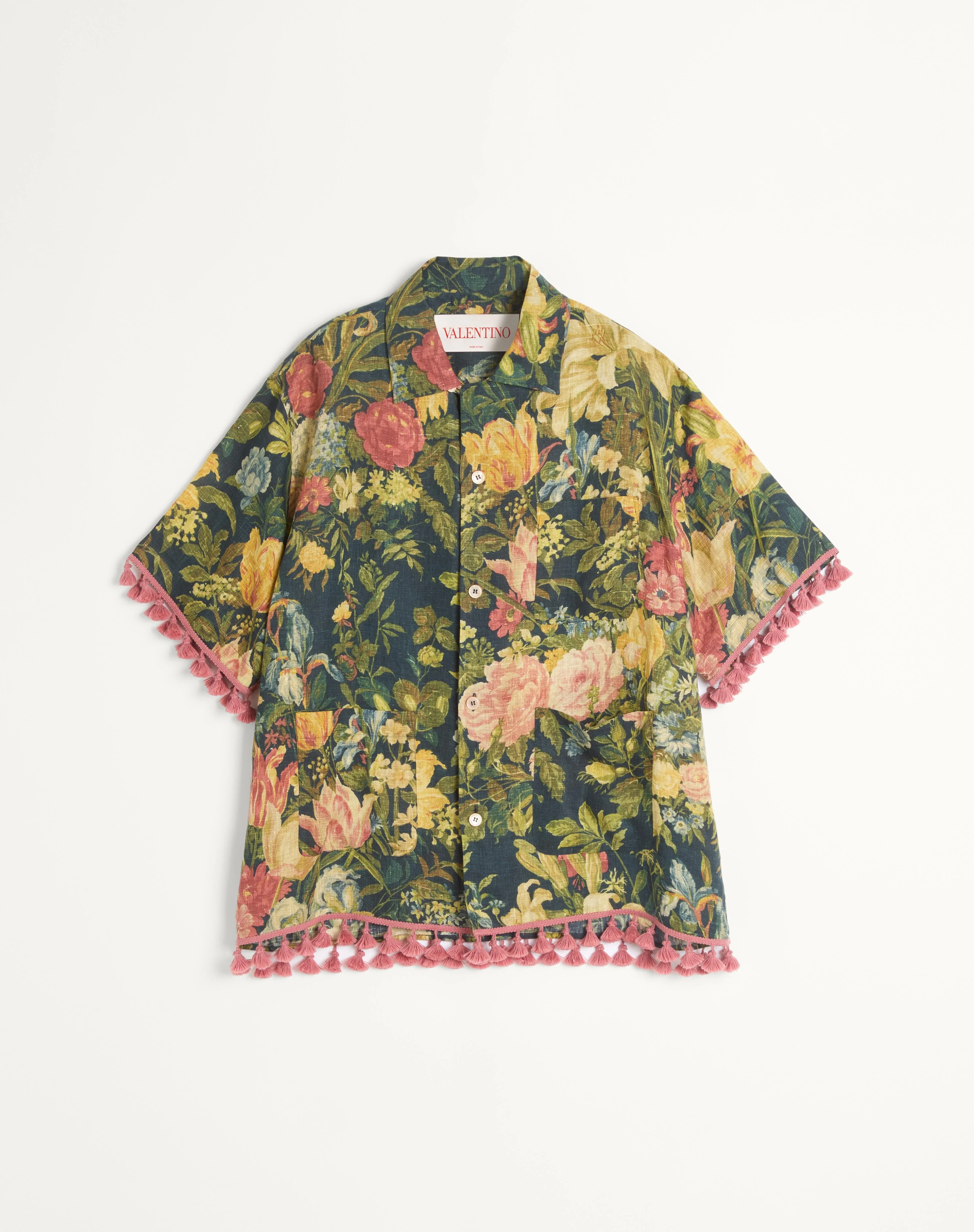 LINEN BOWLING SHIRT WITH APRES L'HIVER PRINT - 1