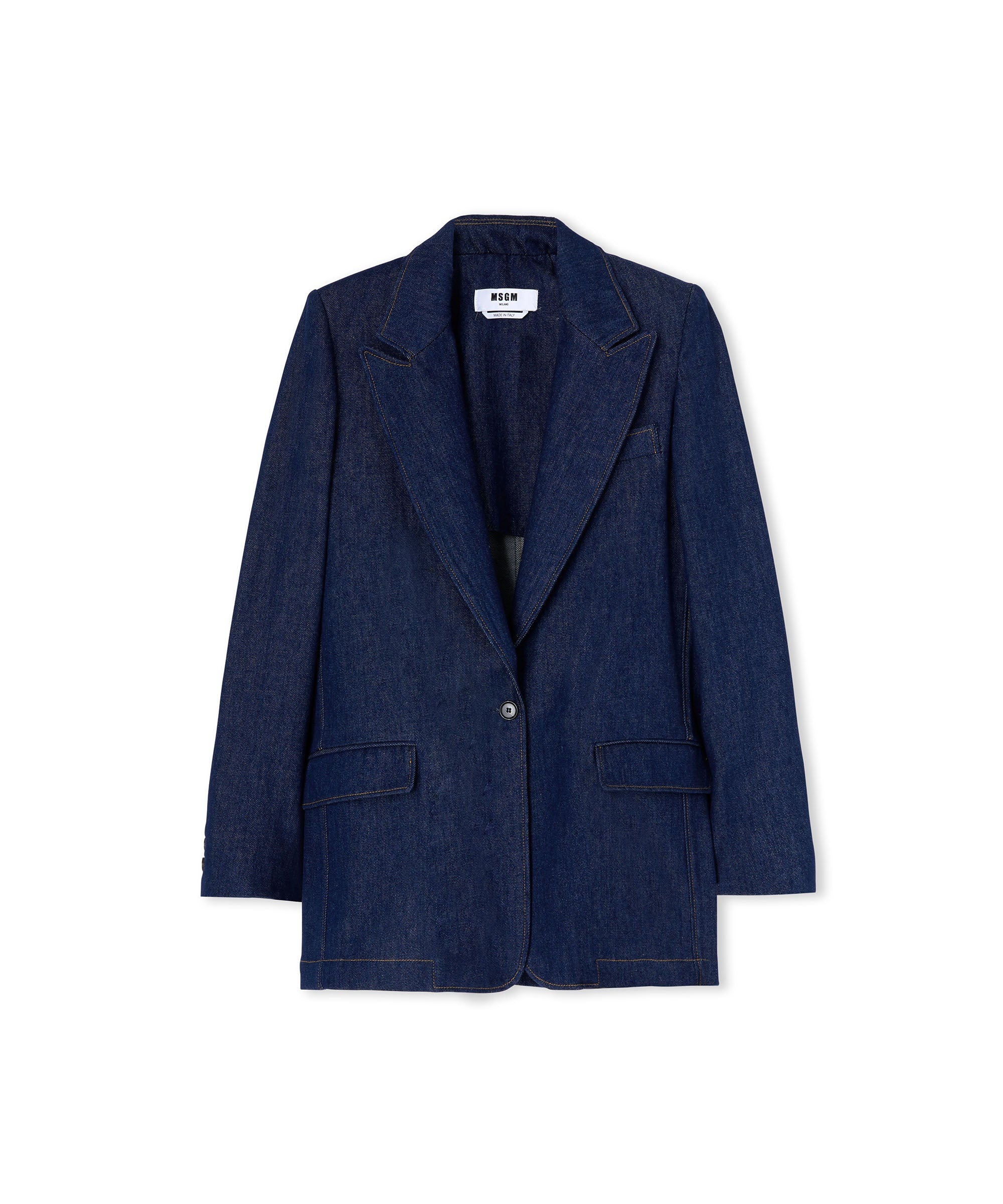 Denim single-breasted blazer with contrasting stitching - 3