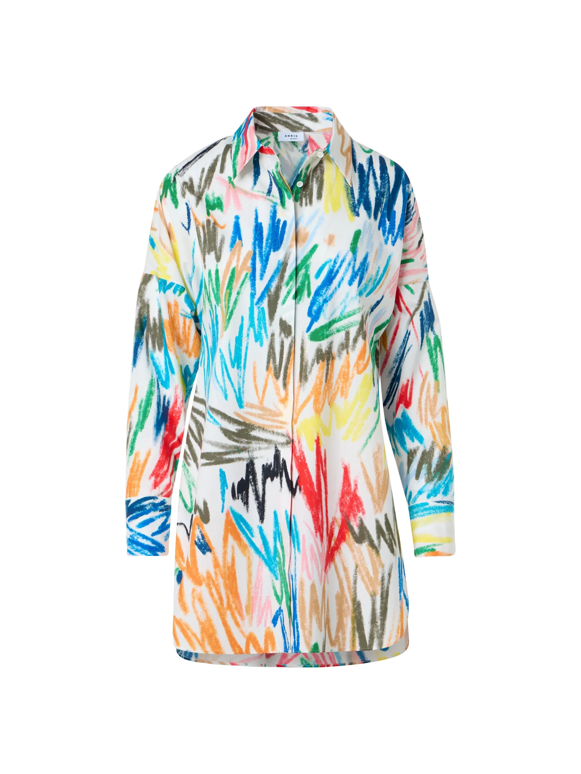 Women's Abstract Poplin Oversized Tunic - Cream Multi - 1