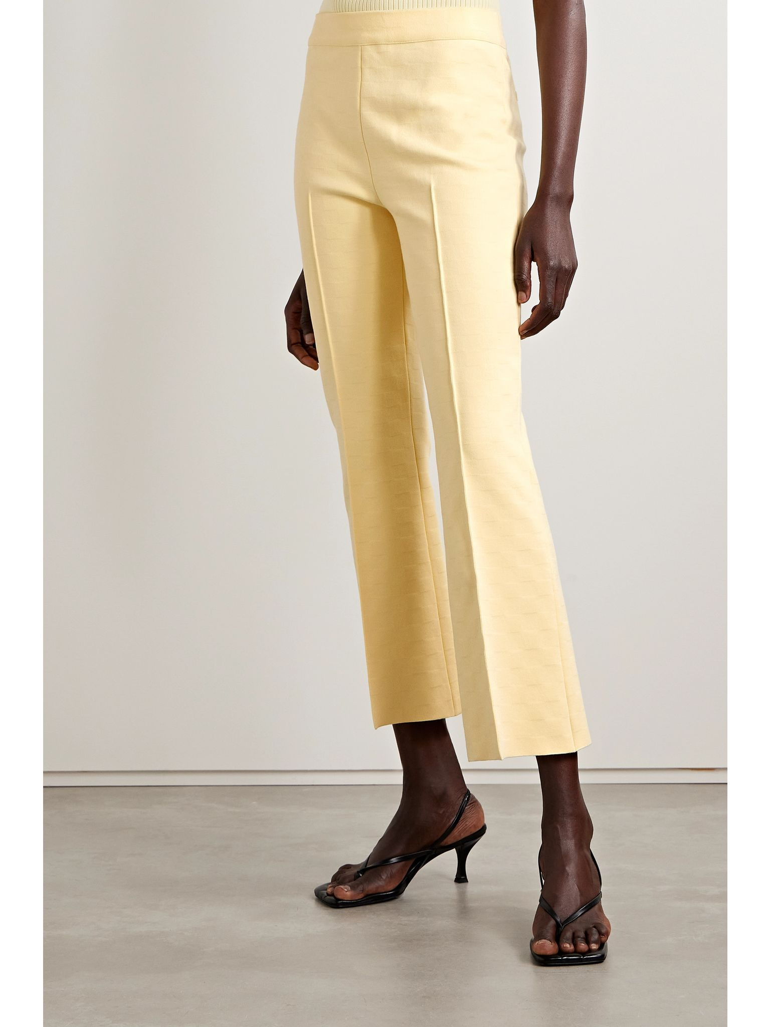 Kick cropped stretch-cotton flared pants Yellow - 3