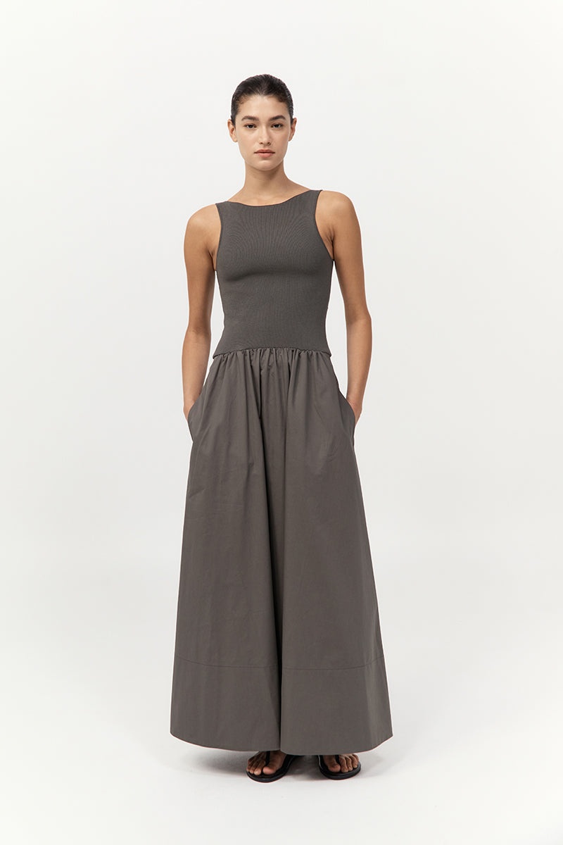 Bateau Cut Out Dress - Khaki - 2