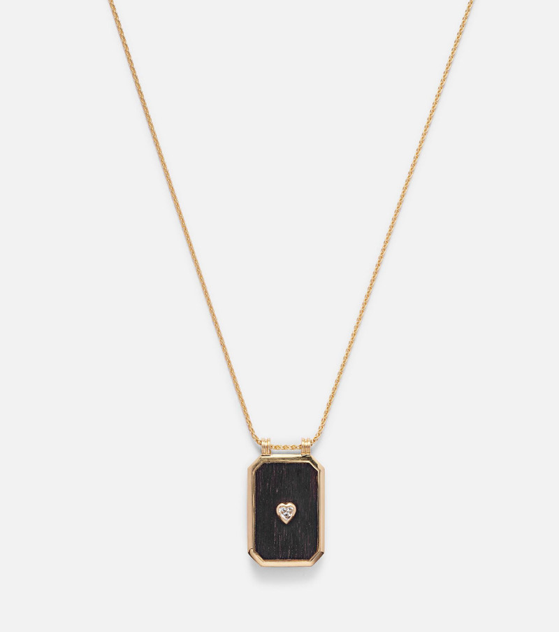 Heart Scapular 18kt gold and ebony pendant necklace with diamond 4