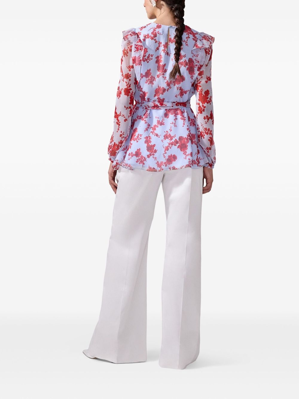floral-print ruffled silk top - 3