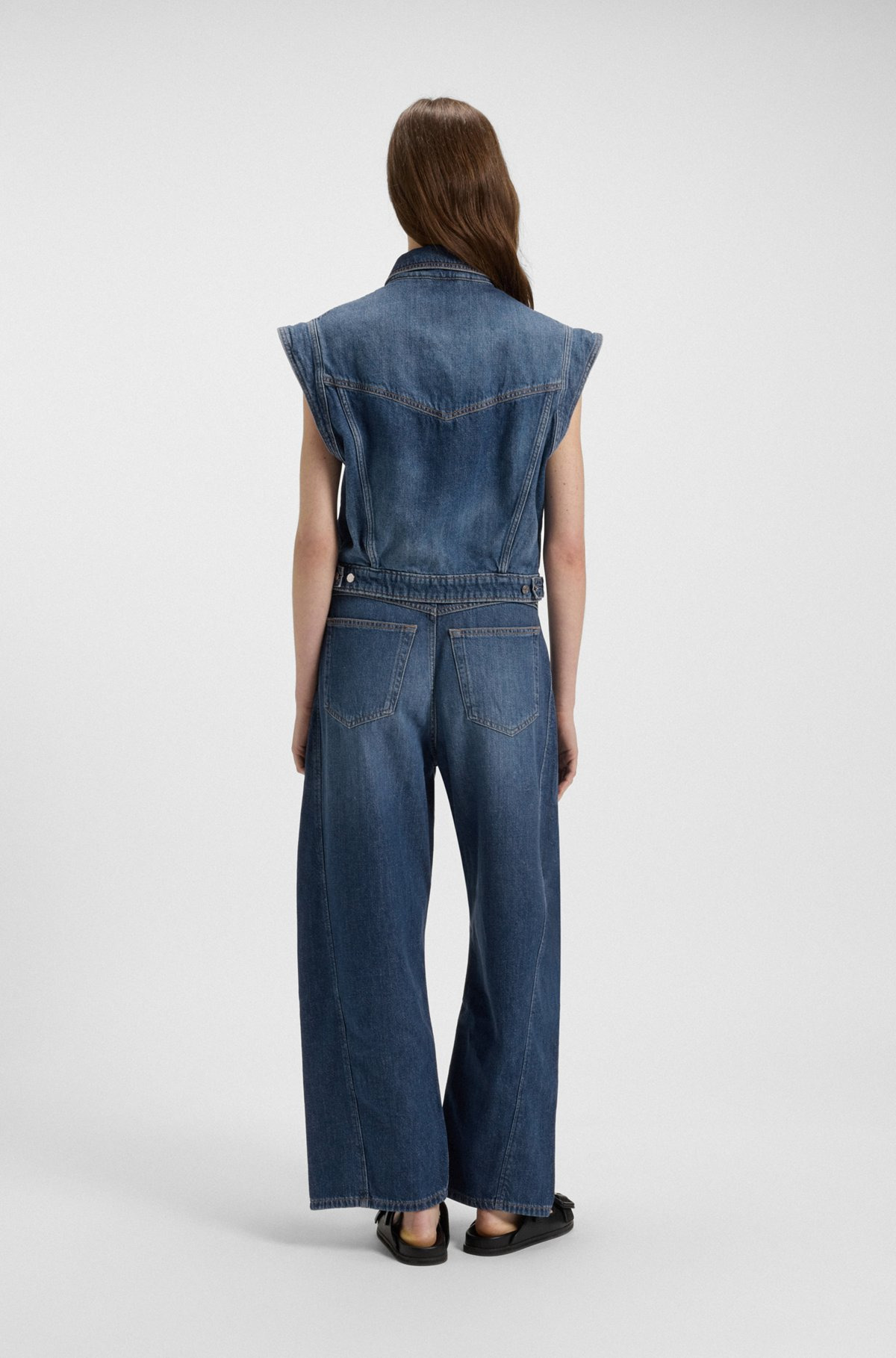 BOXY SLEEVELESS JACKET IN INDIGO DENIM - 4