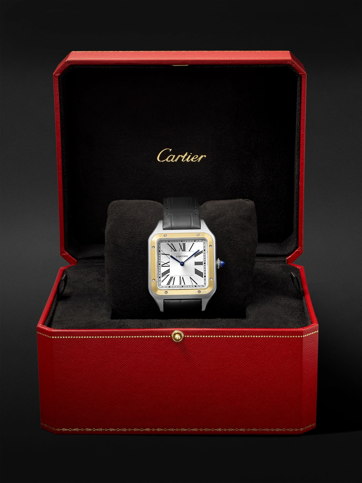 Santos-Dumont Extra-Large Hand-Wound 46.6mm 18-Karat Gold, Stainless Steel and Alligator Watch, Ref. - 7