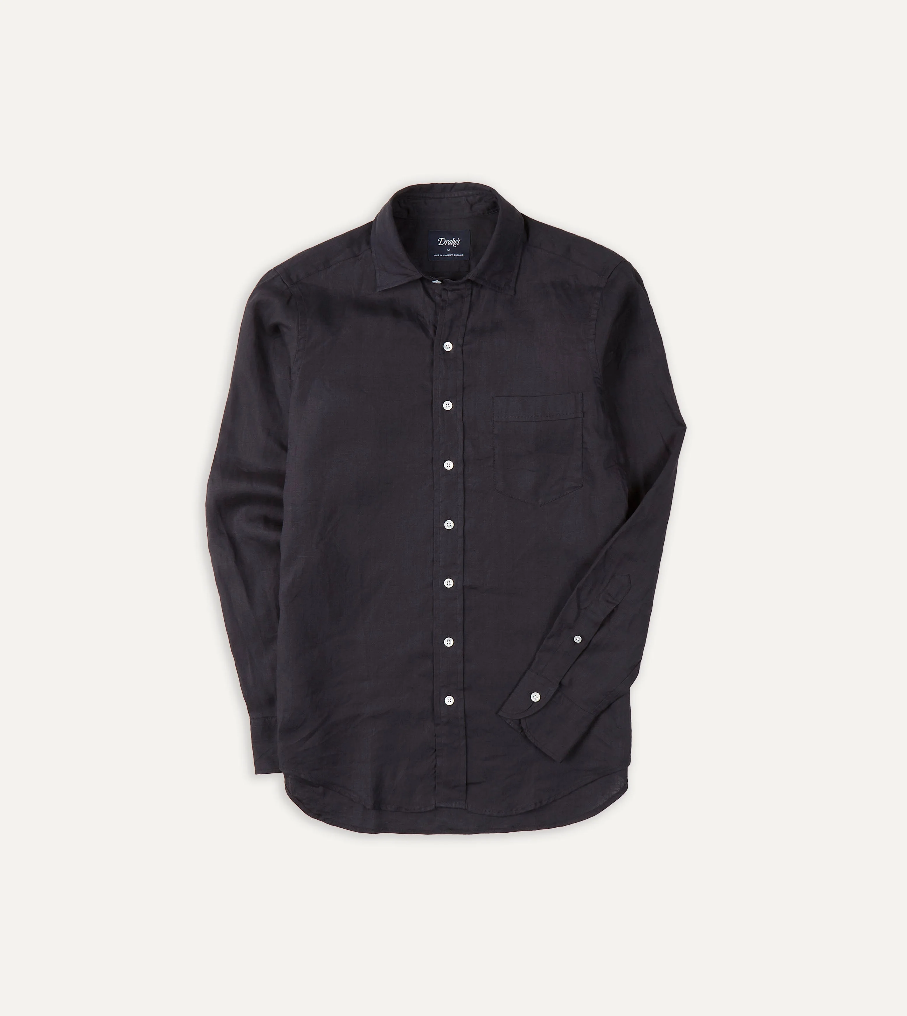 Dark Navy Linen Spread Collar Shirt - 1