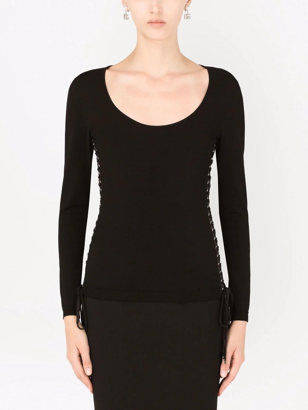 lace-up fitted jumper - 3