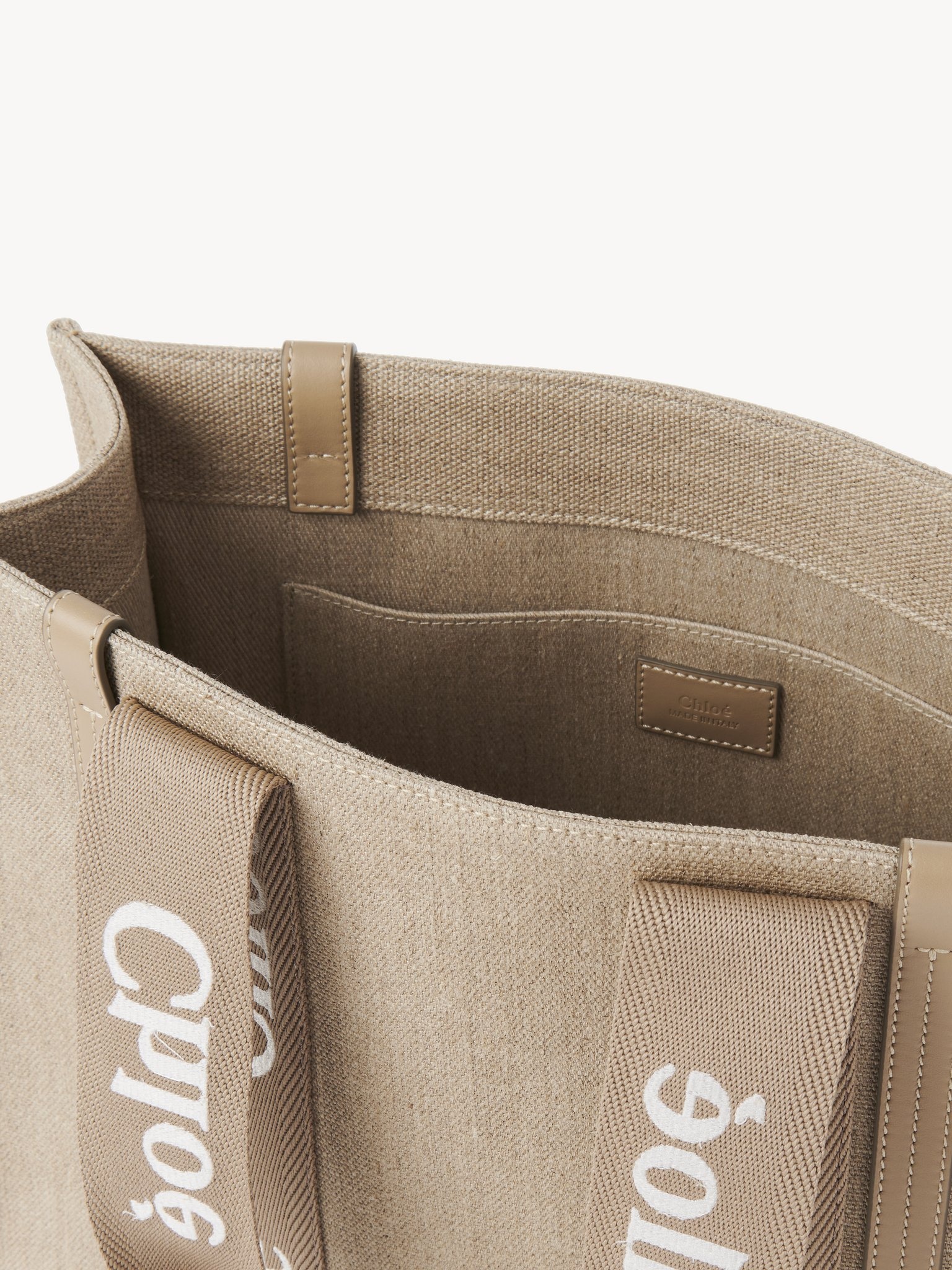 WOODY TOTE BAG IN LINEN & LEATHER - 6