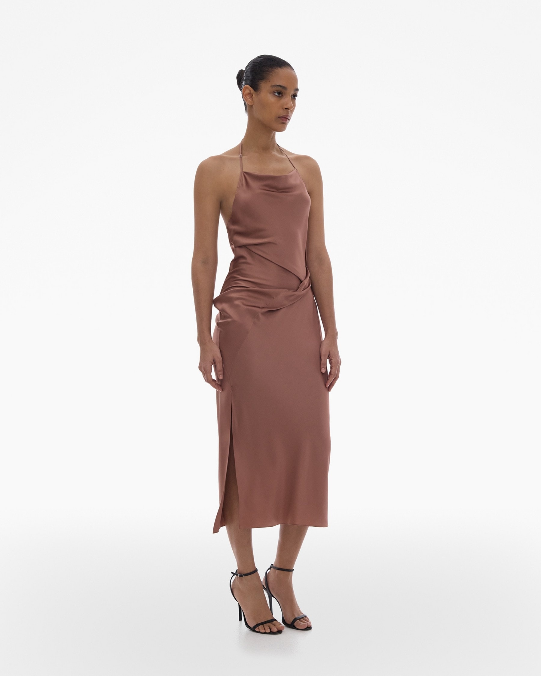 STRETCH SILK HALTER DRESS - 5