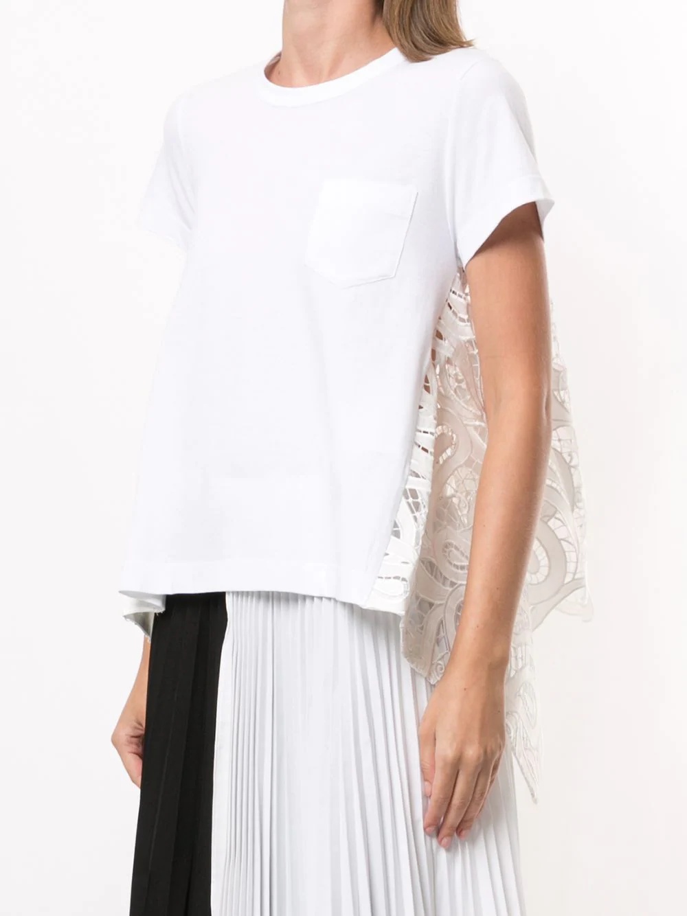 lace panel T-shirt - 3