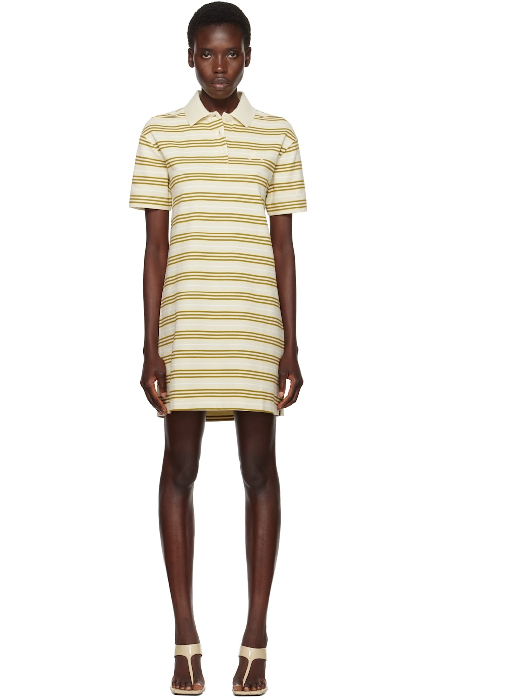 Yellow Striped Cotton Polo Minidress - 1